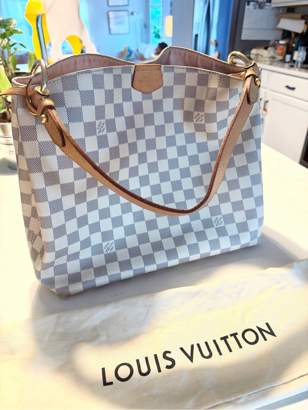 Louis Vuitton White Damier Azur Canvas Shoulder Bag Graceful PM